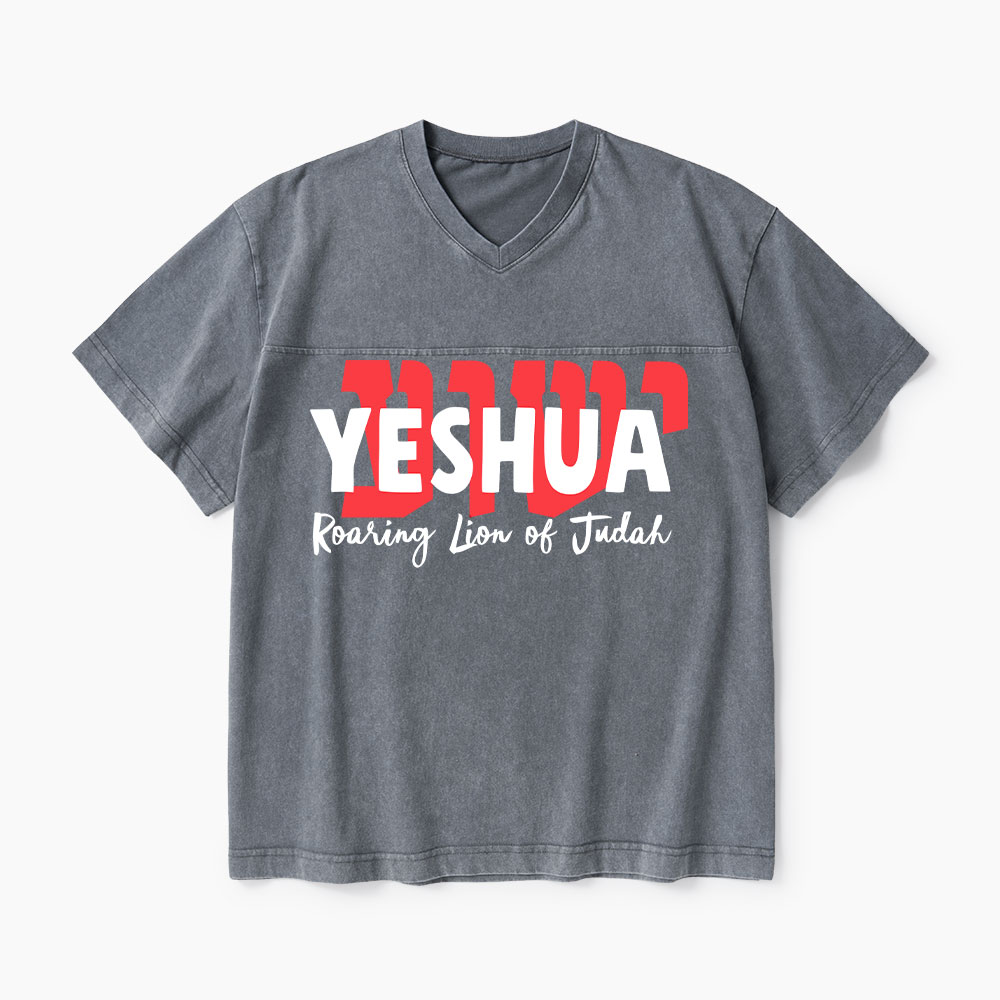 Roaring Lion Of Judah Christian Washed V-Neck T-Shirt-Teevibe
