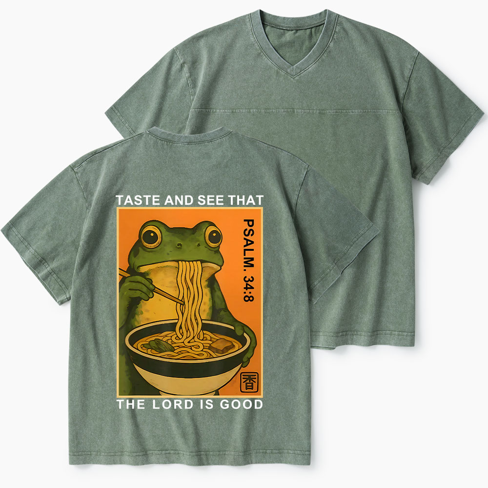Taste And See That The Lord Is Good Christian Washed V-Neck T-Shirt-Teevibe