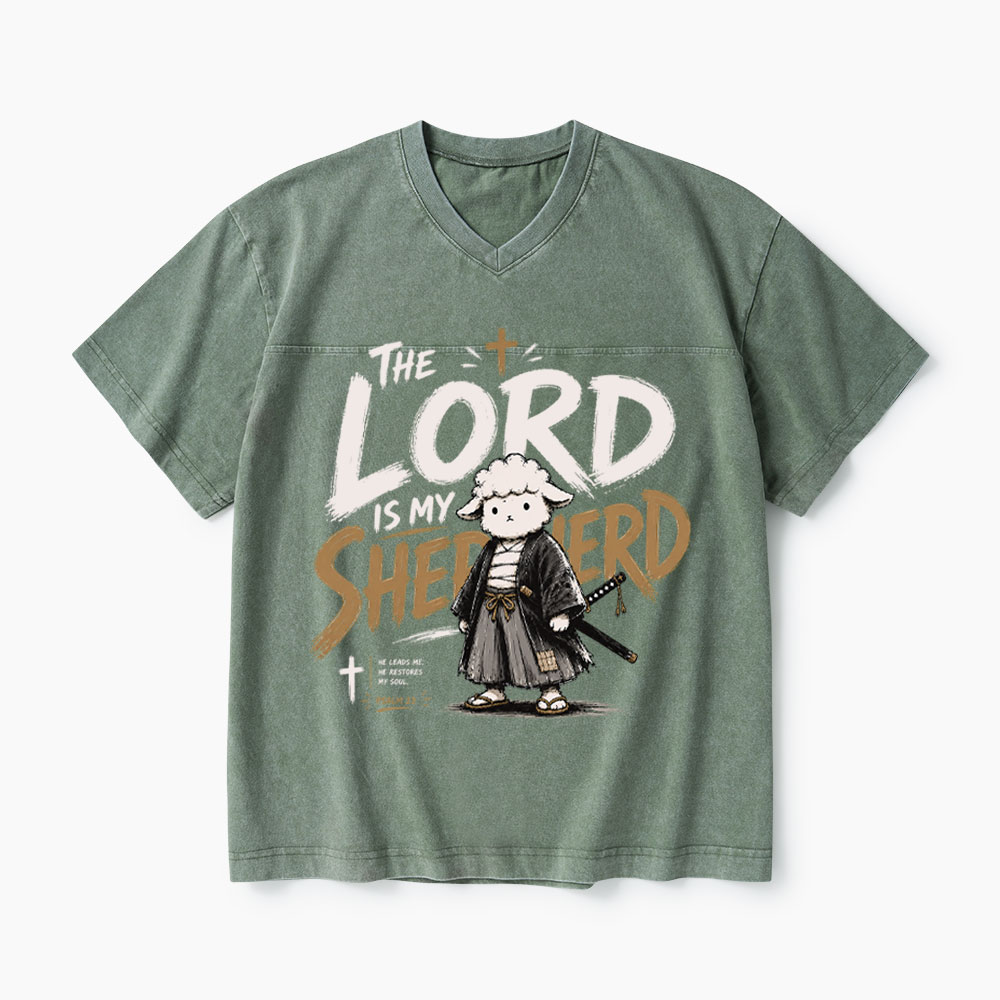 The Lord Is My Shepherd Christian Washed V-Neck T-Shirt-Teevibe