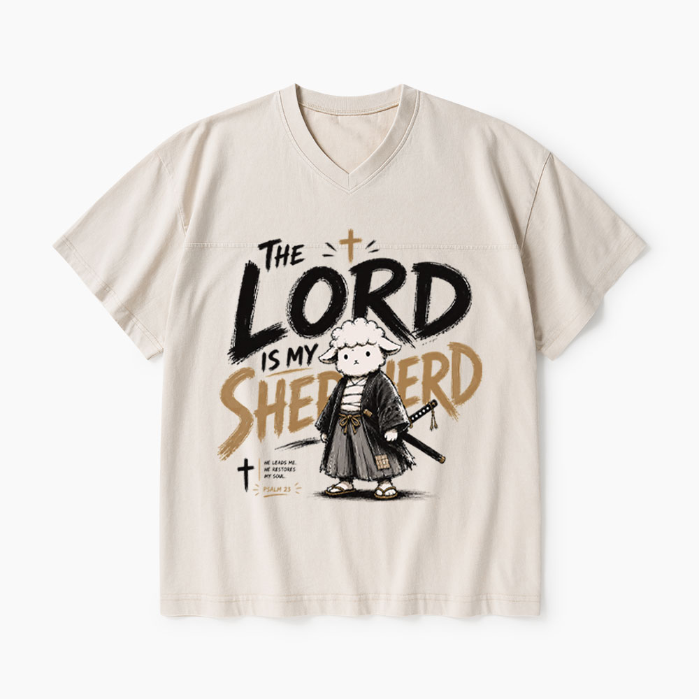 The Lord Is My Shepherd Christian Washed V-Neck T-Shirt-Teevibe