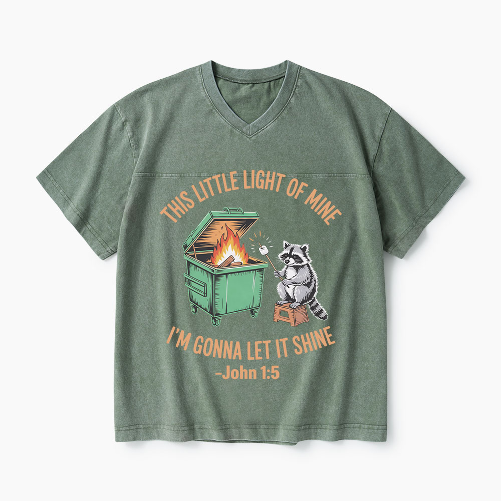 This Little Light Of Mine I'm Gonna Let It Shine Christian Washed V-Neck T-Shirt-Teevibe