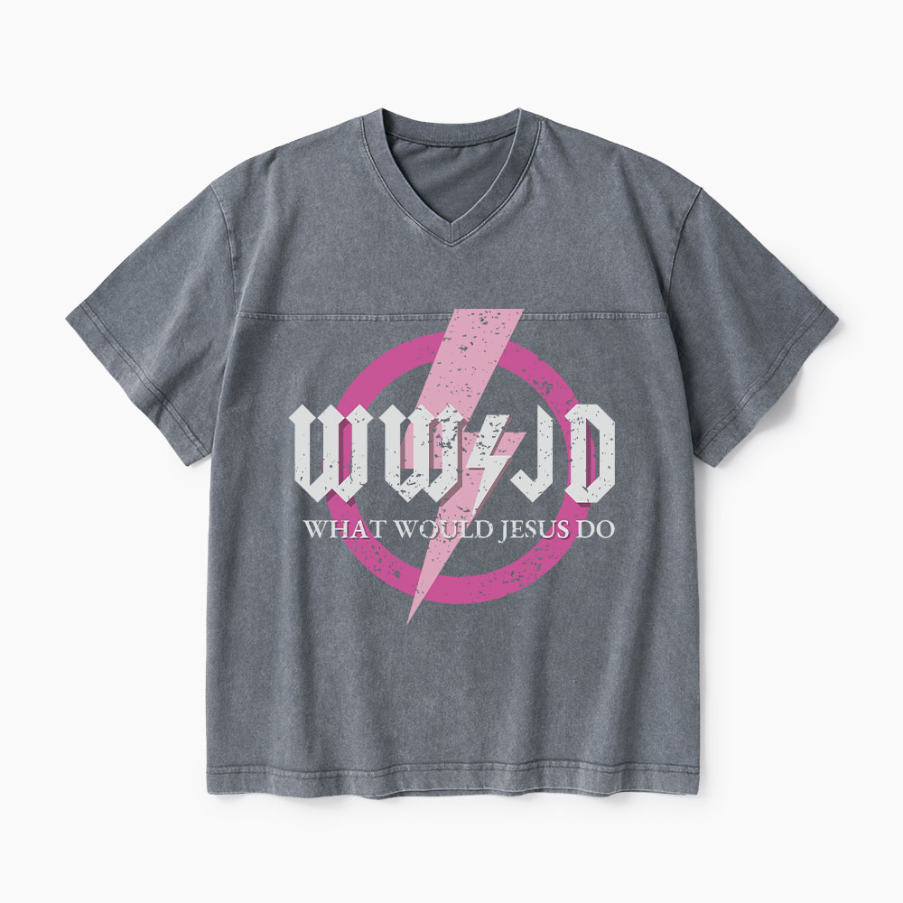 What Would Jesus Do Christian Washed V-Neck T-Shirt-Teevibe
