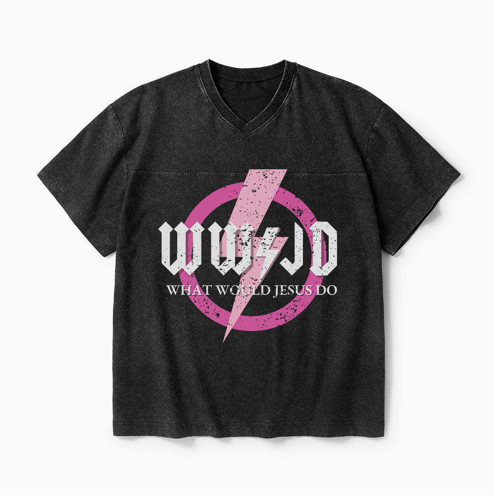What Would Jesus Do Christian Washed V-Neck T-Shirt-Teevibe