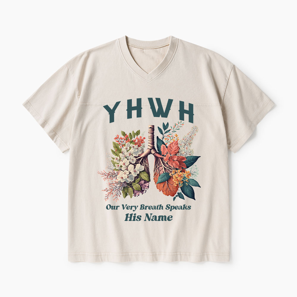 YHWH Floral Nature Lung Christian Washed V-Neck T-Shirt-Teevibe