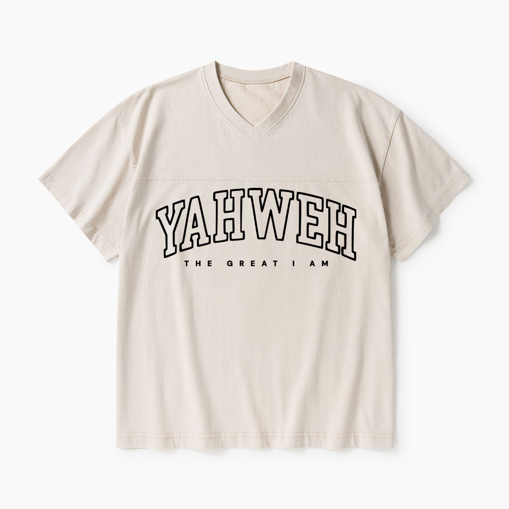 Yahweh The Great I Am Christian Washed V-Neck T-Shirt-Teevibe