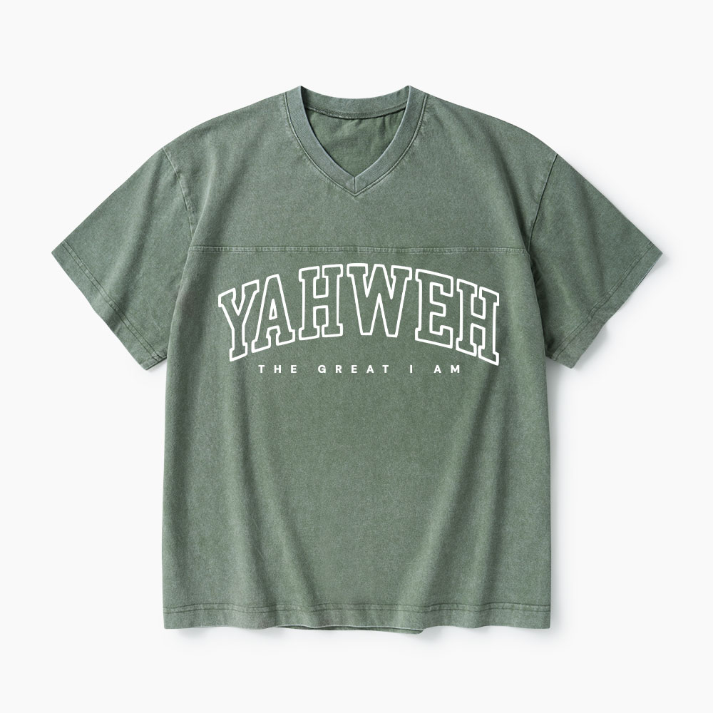 Yahweh The Great I Am Christian Washed V-Neck T-Shirt-Teevibe