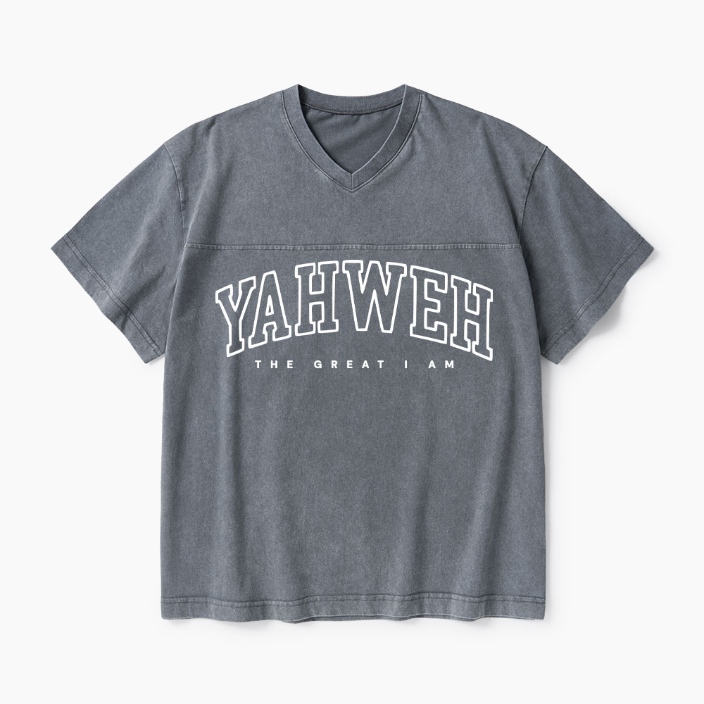 Yahweh The Great I Am Christian Washed V-Neck T-Shirt-Teevibe