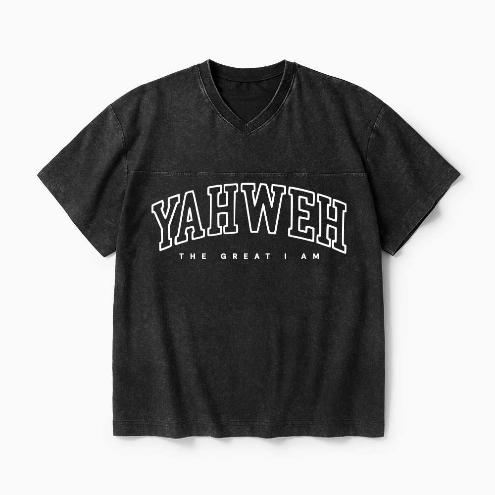 Yahweh The Great I Am Christian Washed V-Neck T-Shirt-Teevibe