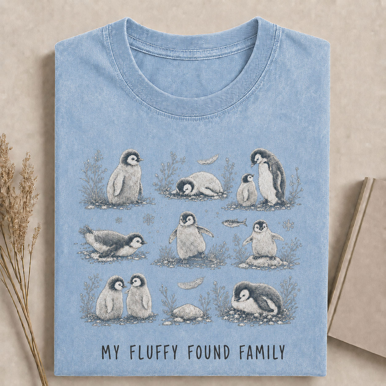 My Fluffy Found Family Penguin Vintage Comfort Colors Tee-Teevibe