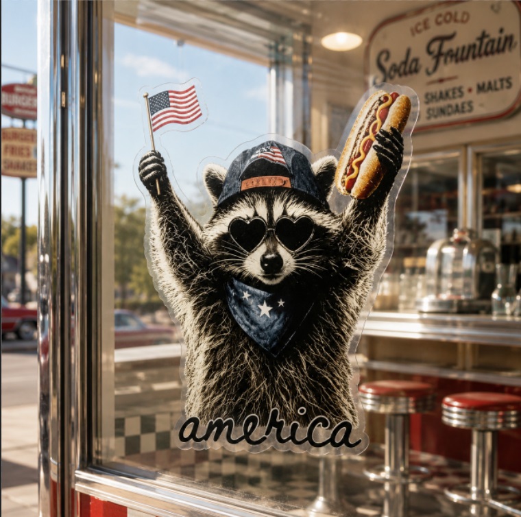 Patriotic Raccoon America Hot Dog Sticker-Teevibe