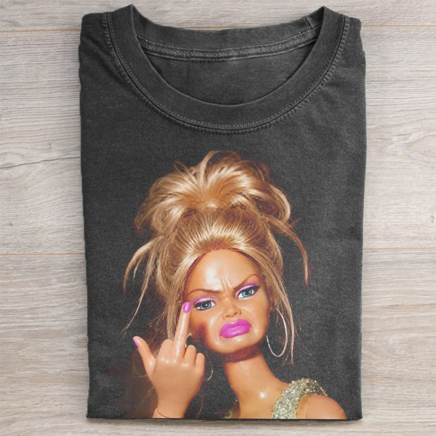Shocked Funny Doll Graphic T-shirt-Teevibe