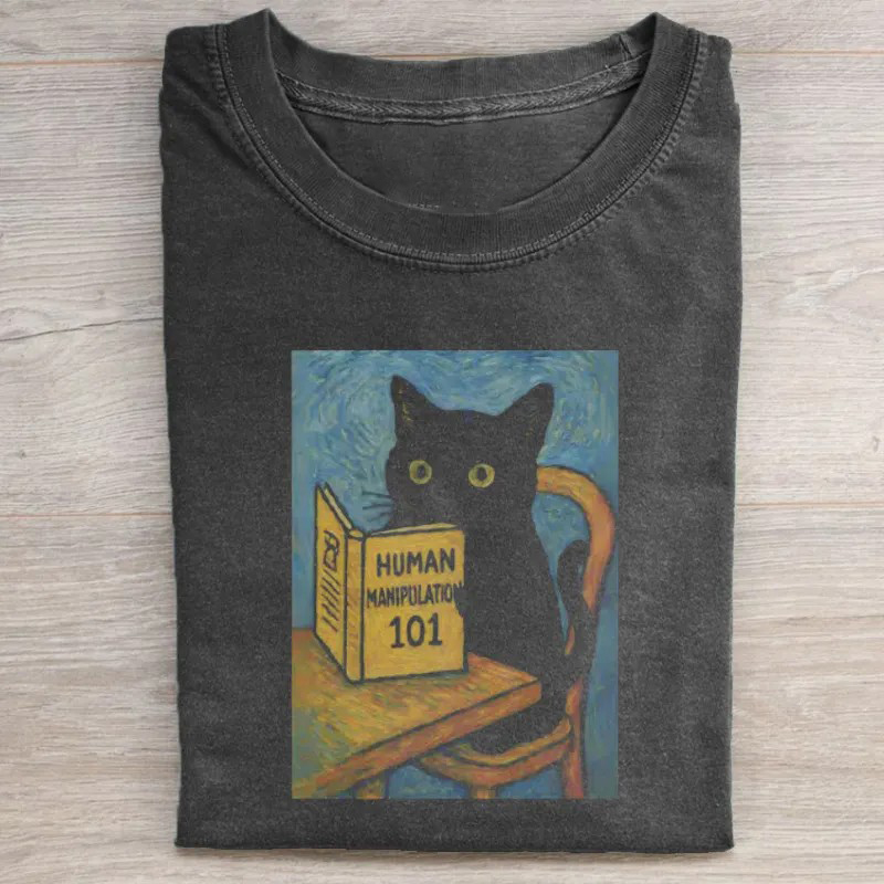 Funny black Cat  Reading T-shirt-Teevibe