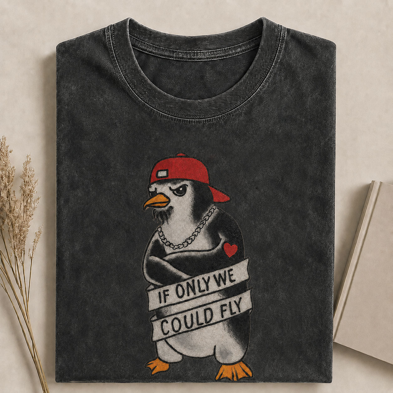 If Only We Could Fly Tattoo Penguin Comfort Colors Tee-Teevibe