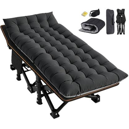 Cama plegable extra grande color negro (60*170 cm), especialmente para exteriores: diseño portátil ideal para camping, viajes y oficina.Con estructura de metal resistente y bolsillos laterales de almacenamiento.