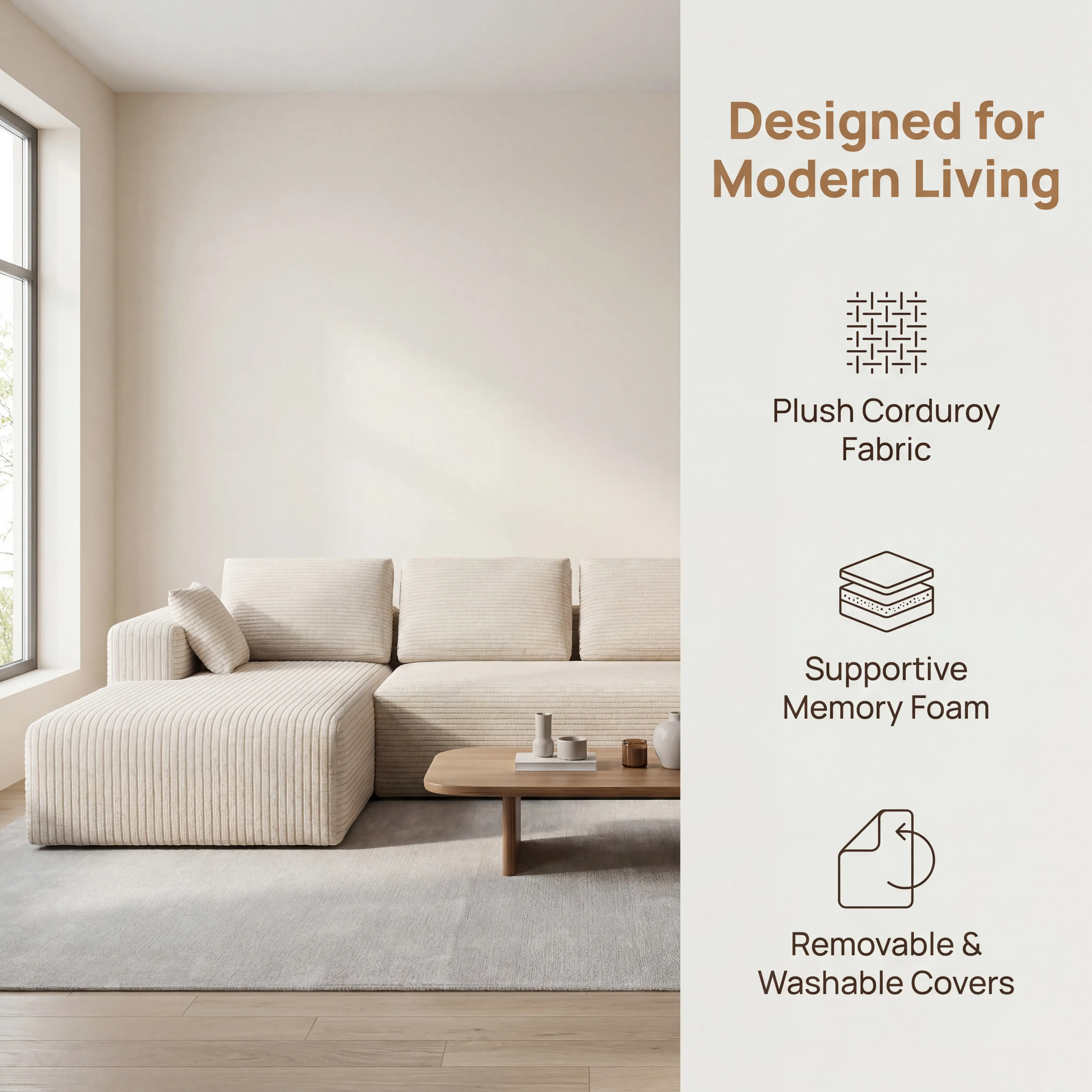 Sofá modular moderno de pana en forma de L, estilo "nube", sofá para sala de estar, seccional económico y cómodo.