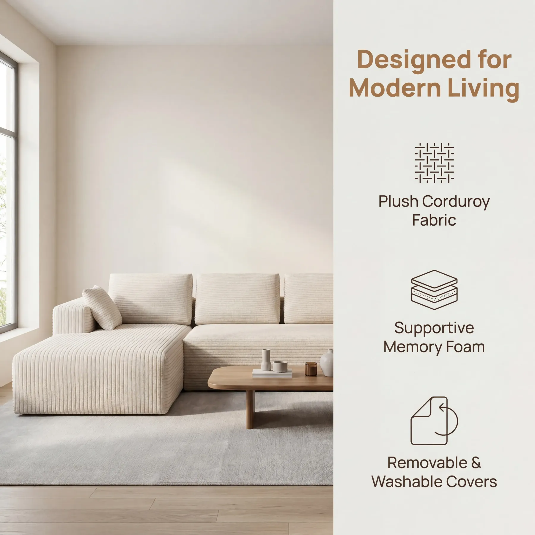 Sofá modular moderno de pana en forma de L, estilo "nube", sofá para sala de estar, seccional económico y cómodo.