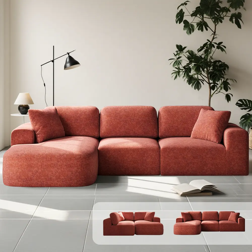 Sofá seccional modular de 107 pulgadas con chaise longue, sin necesidad de montaje, tapicería moderna con textura tejida, diseño convertible en forma de L para la sala de estar; un regalo para toda la familia: esposos, padres, etc.