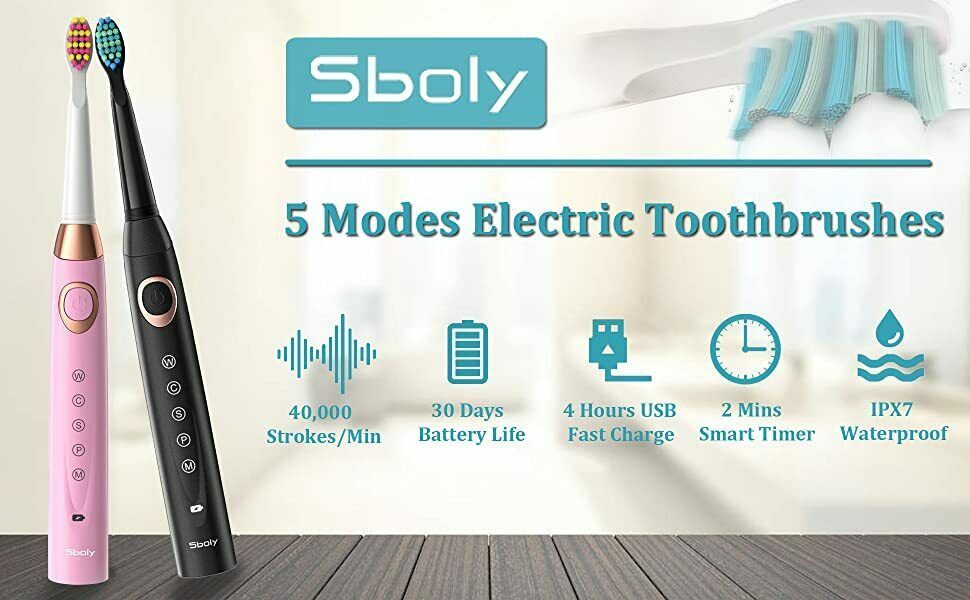 Cepillo de dientes eléctrico sónico recargable e inteligente con 5 modos