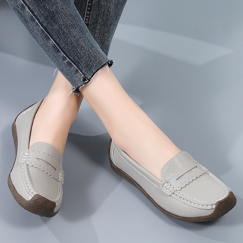 Zapatos de cuero de suela plana para mujeres 2025