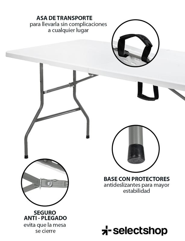 Mesa Plegable Plástico Tipo Portafolio 1.80m Jardín Portátil