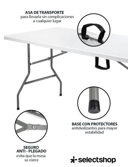 Mesa Plegable Plástico Tipo Portafolio 1.80m Jardín Portátil