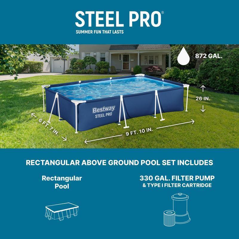 Piscina desmontable Bestway Steel Pro de estructura metálica (9,8' x 6,6' x 26") con bomba de filtro