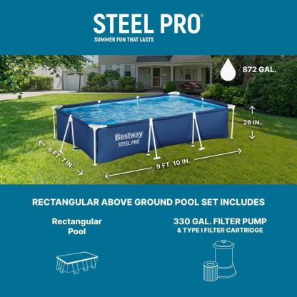 Piscina desmontable Bestway Steel Pro de estructura metálica (9,8' x 6,6' x 26") con bomba de filtro
