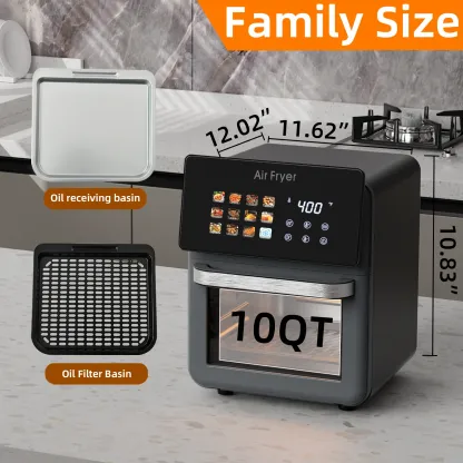 Horno freidora de aire grande de 10 cuartos (aprox. 9,5 L) para comidas familiares y cocción multifunción