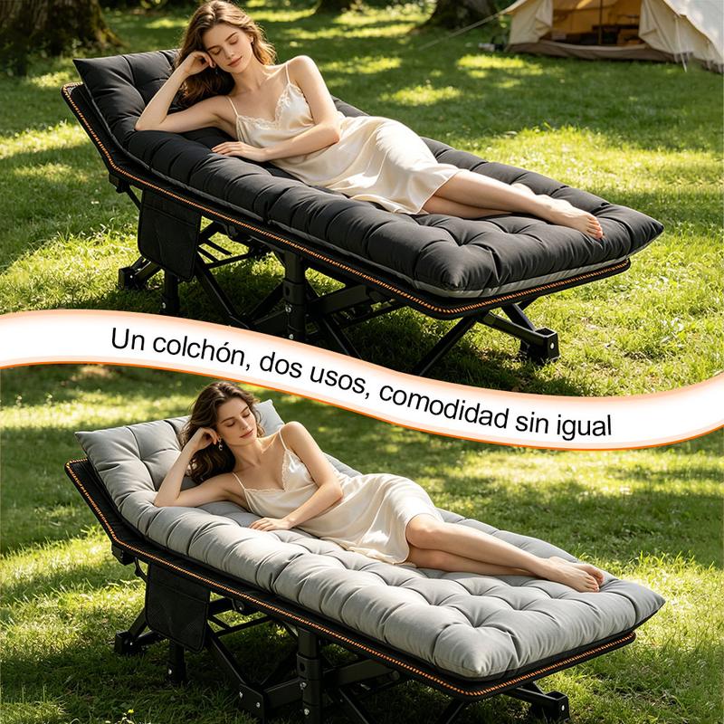 Cama plegable extra grande color negro (60*170 cm), especialmente para exteriores: diseño portátil ideal para camping, viajes y oficina.Con estructura de metal resistente y bolsillos laterales de almacenamiento.