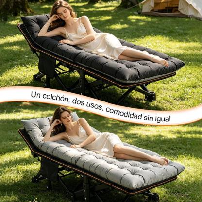 Cama plegable extra grande color negro (60*170 cm), especialmente para exteriores: diseño portátil ideal para camping, viajes y oficina.Con estructura de metal resistente y bolsillos laterales de almacenamiento.
