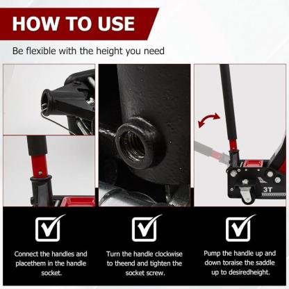 Gato hidráulico de perfil bajo de 3 toneladas para competición, de alta resistencia - Certificación de seguridad GS, bomba de elevación rápida de doble pistón, rango de elevación de 8,5 a 50 cm, herramienta automotriz para reparación de vehículos.
