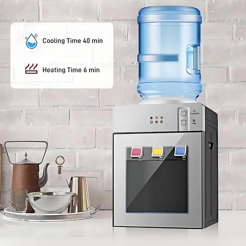 Dispensador De Agua Fría Caliente Y Templada Plateado HS-35 De Mesa Eléctrico Con 3 Salidas Compatible Con Garrafón 3.5L A 18.9L 110V Enfriamiento 75W Calentamiento 500W Ideal Para Hogar Oficina Dormitorio
