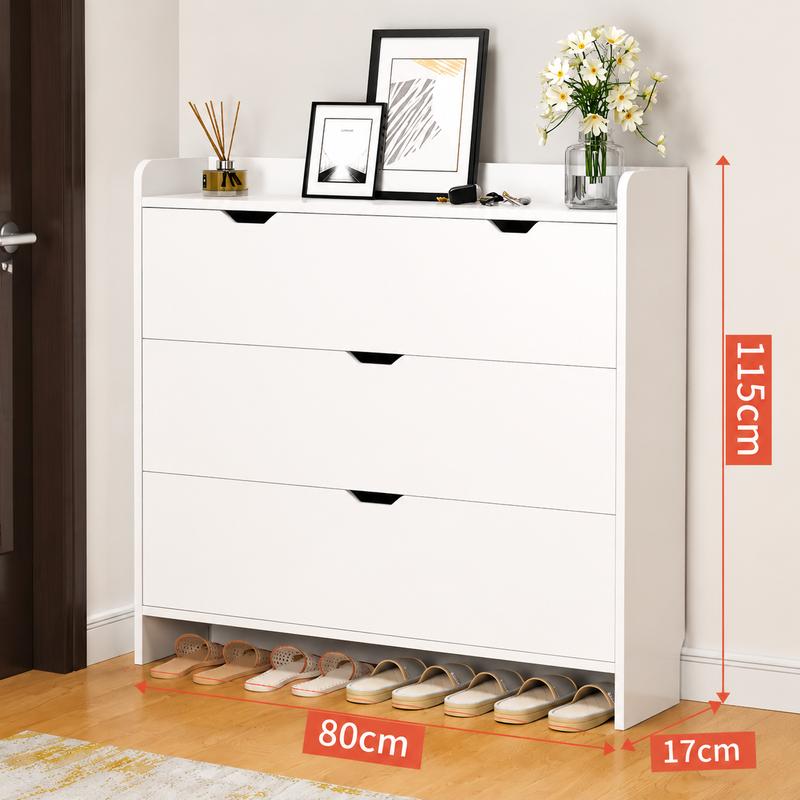 Organizador de Zapatero de Madera con 3 Cajones Plegables, Armario Moderno y Delgado para 12-15 Pares, Almacenamiento Minimalista para Entrada, Dormitorio o Pasillo, 80x17x115cm (Arce)