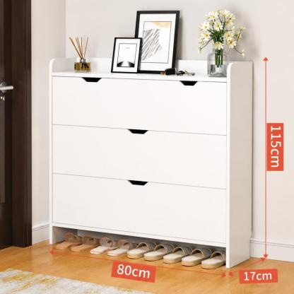Organizador de Zapatero de Madera con 3 Cajones Plegables, Armario Moderno y Delgado para 12-15 Pares, Almacenamiento Minimalista para Entrada, Dormitorio o Pasillo, 80x17x115cm (Arce)