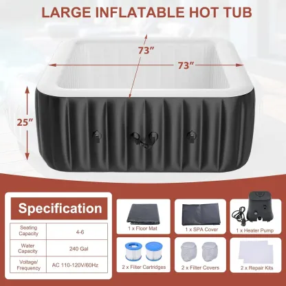 Spa Inflable Exterior para 4-6 Personas, Jacuzzi Portátil con 130 Chorros de Burbujas, Bomba de Calor y Filtro, Ideal para Patio y Jardín