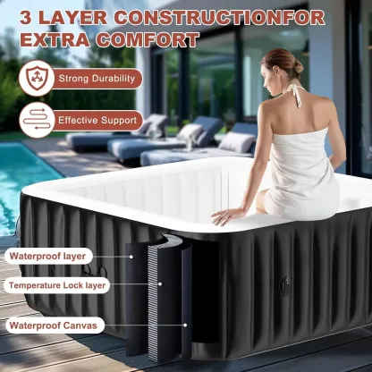 Spa Inflable Exterior para 4-6 Personas, Jacuzzi Portátil con 130 Chorros de Burbujas, Bomba de Calor y Filtro, Ideal para Patio y Jardín
