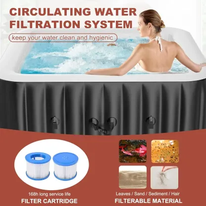 Spa Inflable Exterior para 4-6 Personas, Jacuzzi Portátil con 130 Chorros de Burbujas, Bomba de Calor y Filtro, Ideal para Patio y Jardín