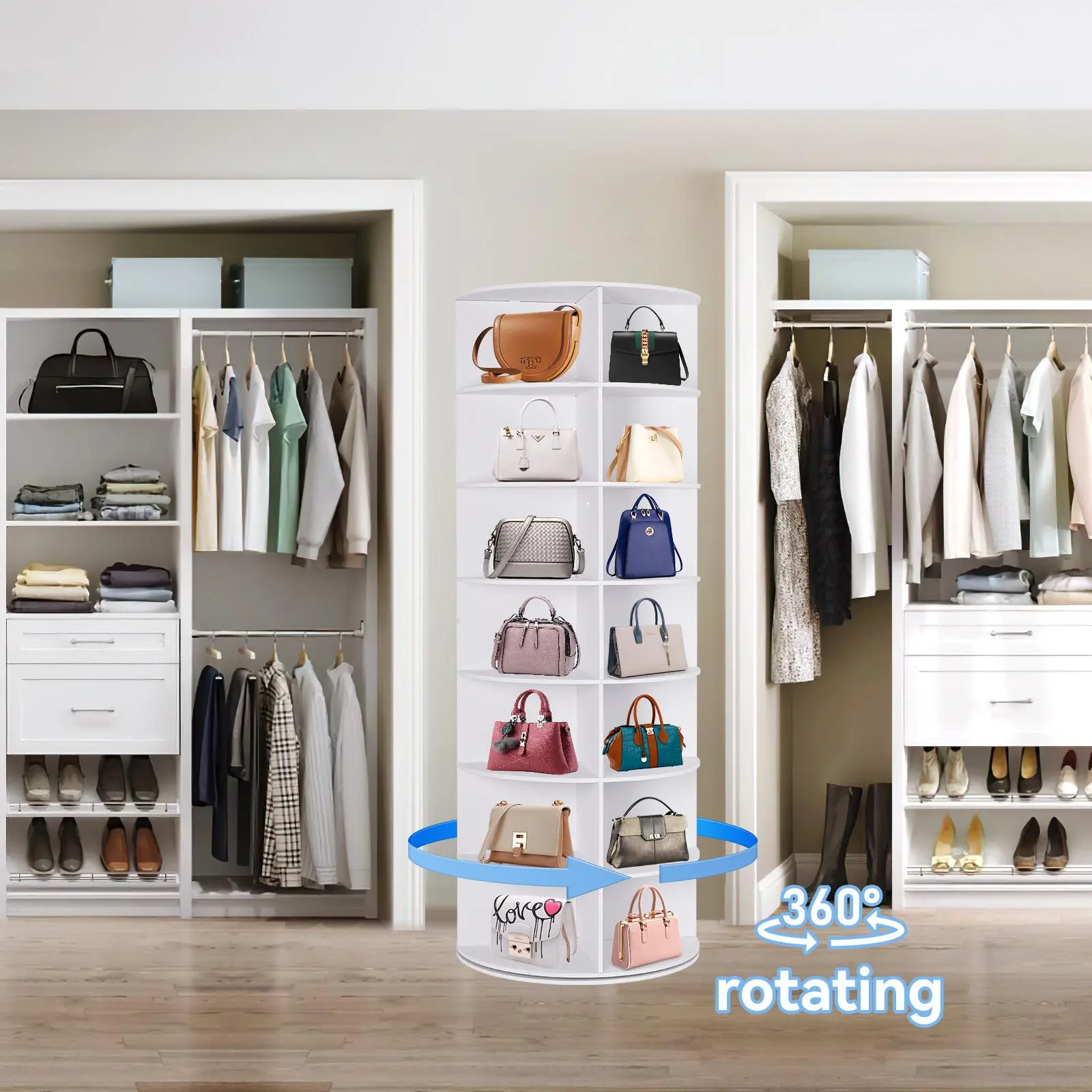 Zapatero Giratorio 360° de 7 Niveles, Organizador Circular para 28 Pares de Zapatos, Ahorra Espacio para Entrada, Dormitorio y Sala