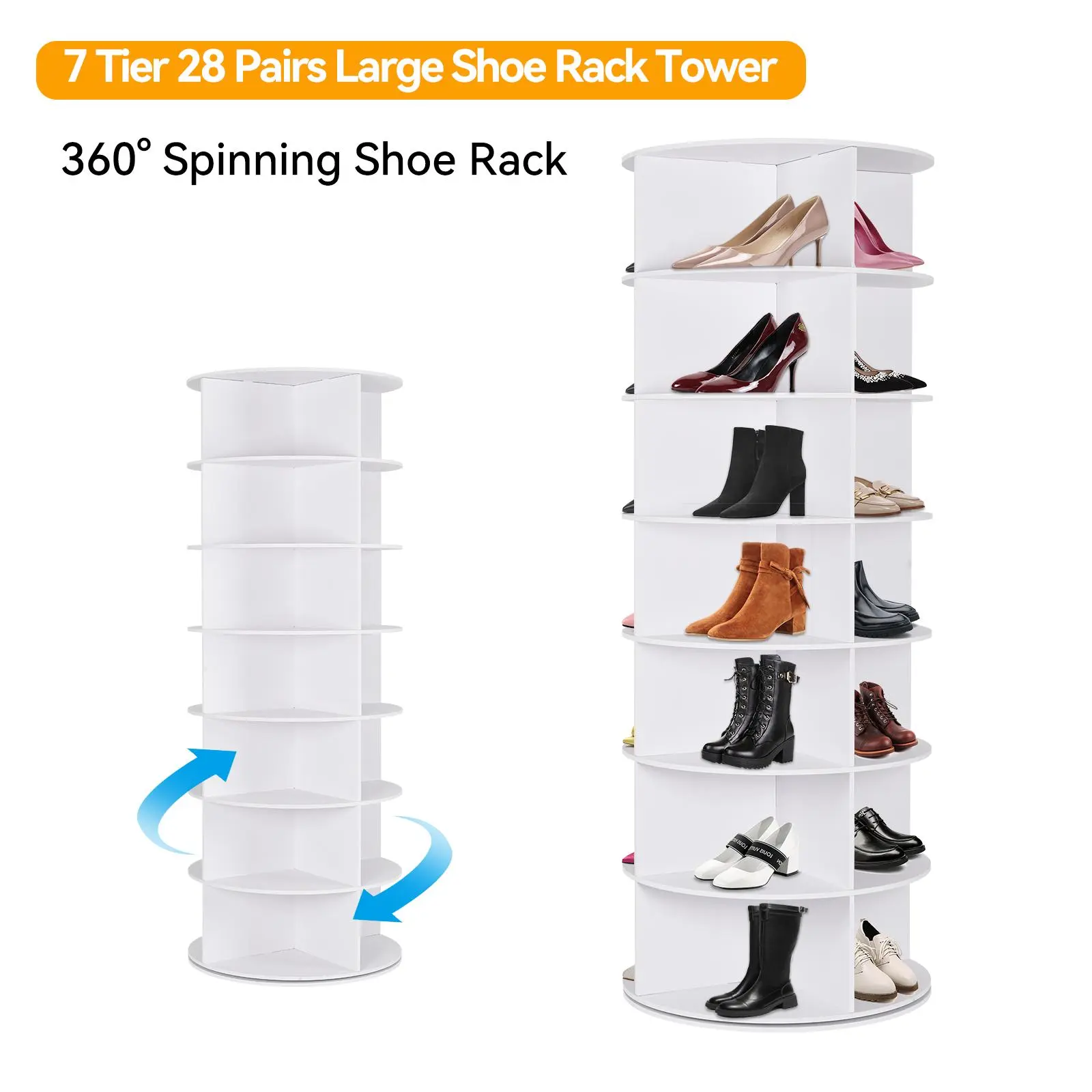 Zapatero Giratorio 360° de 7 Niveles, Organizador Circular para 28 Pares de Zapatos, Ahorra Espacio para Entrada, Dormitorio y Sala