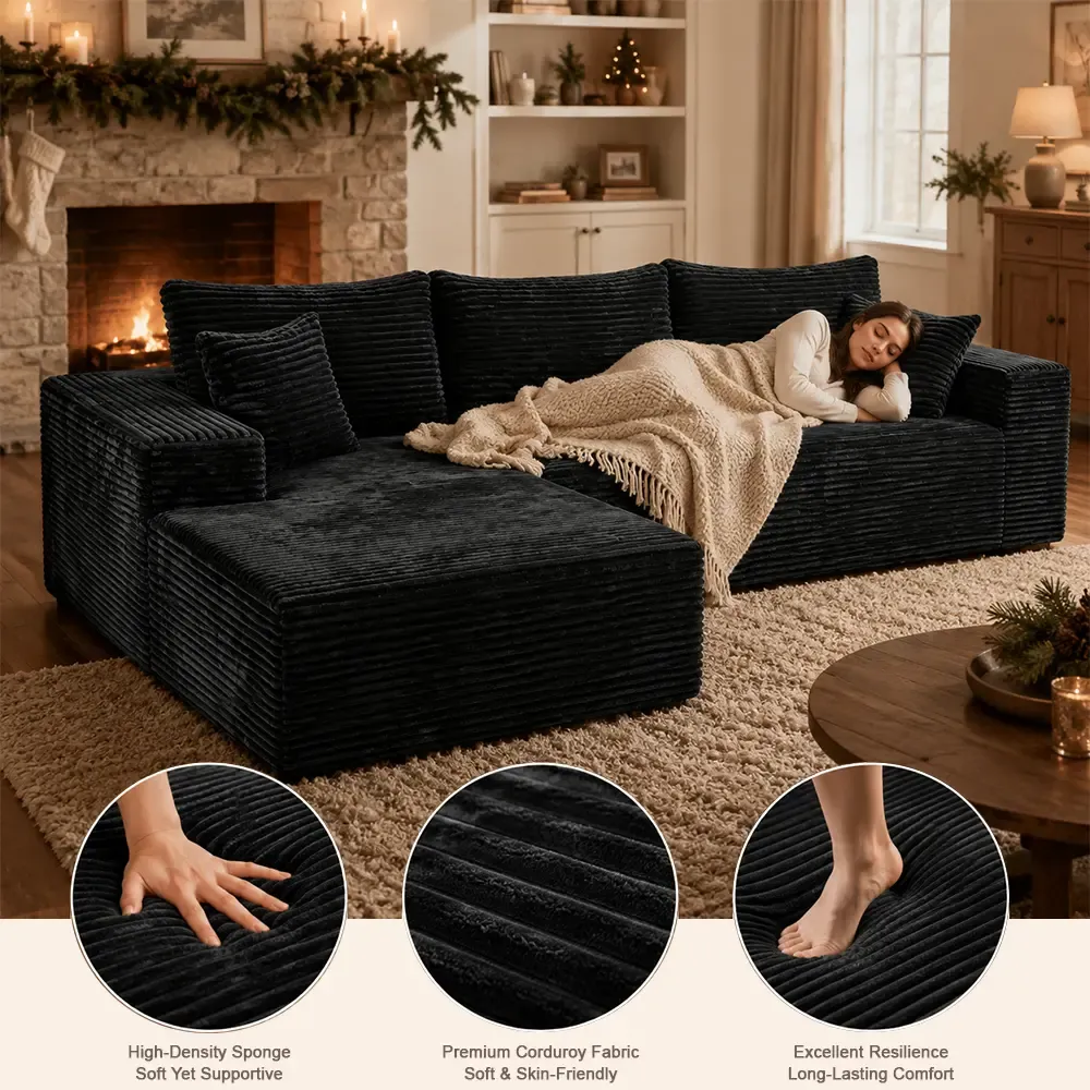 Conjunto moderno de sofá reclinable modular en forma de L de terciopelo