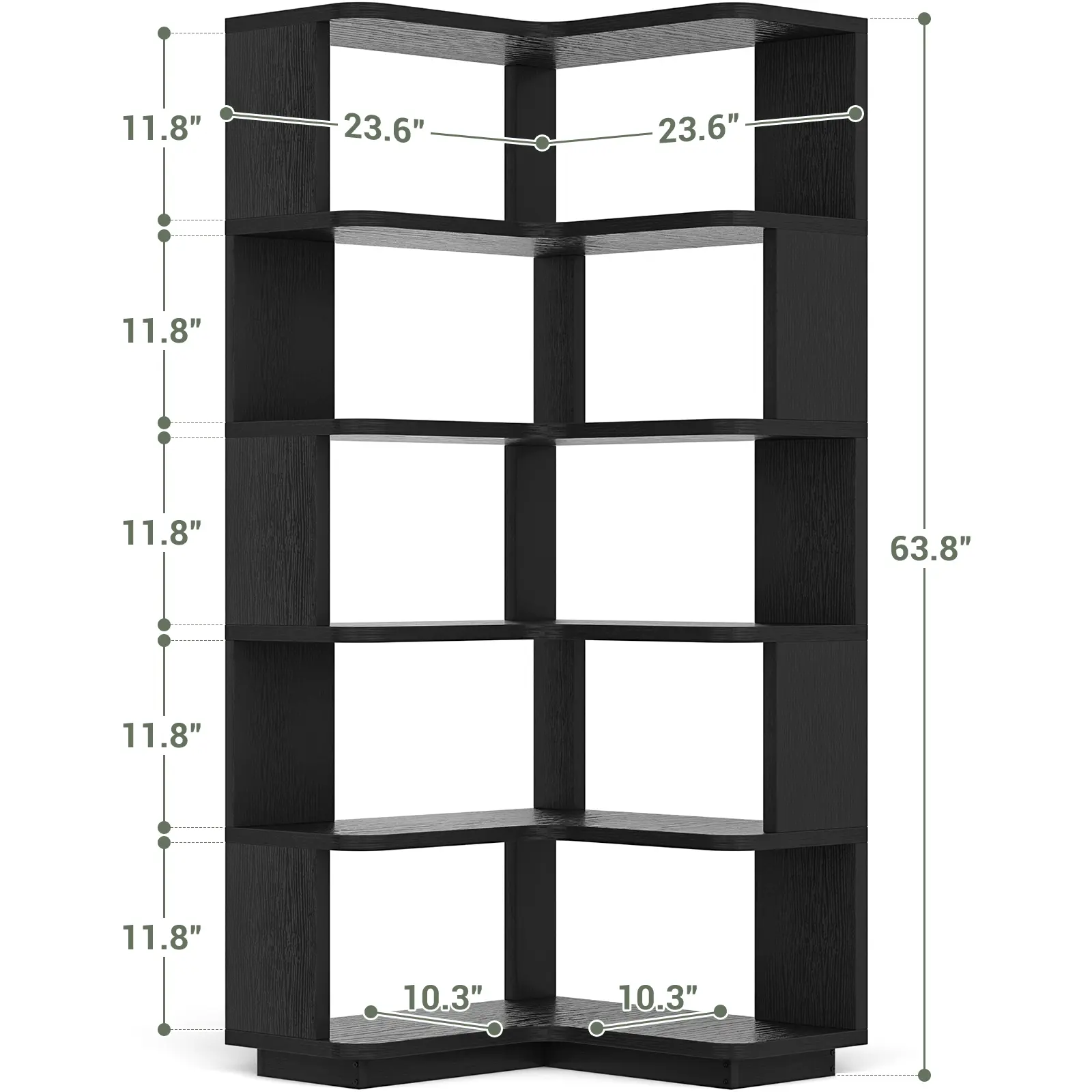 Estantería esquinera de madera, librería independiente en forma de L con panel divisorio, mueble expositor robusto con estantes para oficina en casa, sala de estar y dormitorio.