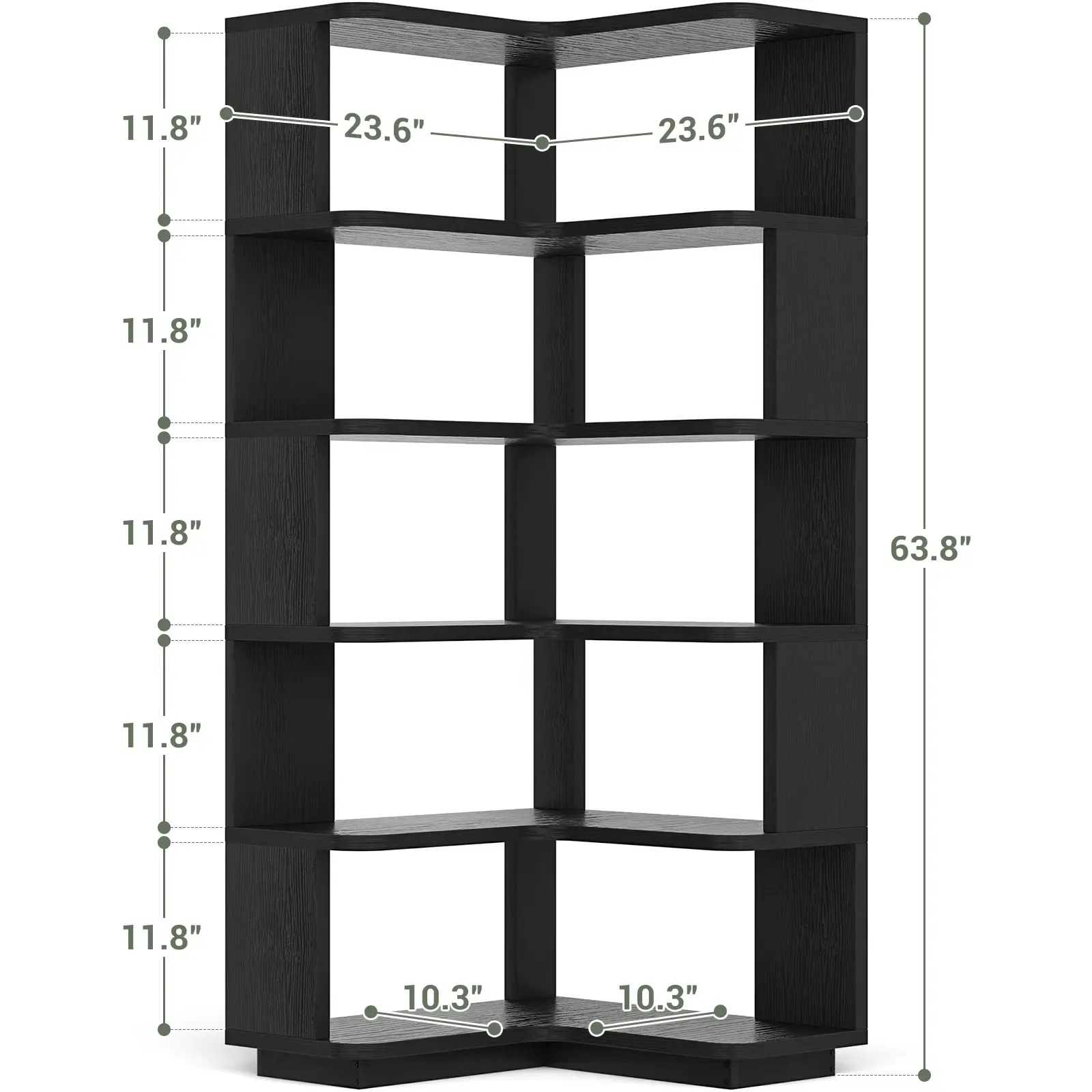 Estantería esquinera de madera, librería independiente en forma de L con panel divisorio, mueble expositor robusto con estantes para oficina en casa, sala de estar y dormitorio.