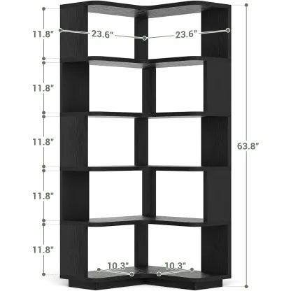 Estantería esquinera de madera, librería independiente en forma de L con panel divisorio, mueble expositor robusto con estantes para oficina en casa, sala de estar y dormitorio.