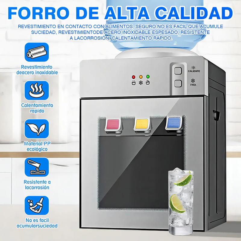 Dispensador De Agua Fría Caliente Y Templada Plateado HS-35 De Mesa Eléctrico Con 3 Salidas Compatible Con Garrafón 3.5L A 18.9L 110V Enfriamiento 75W Calentamiento 500W Ideal Para Hogar Oficina Dormitorio