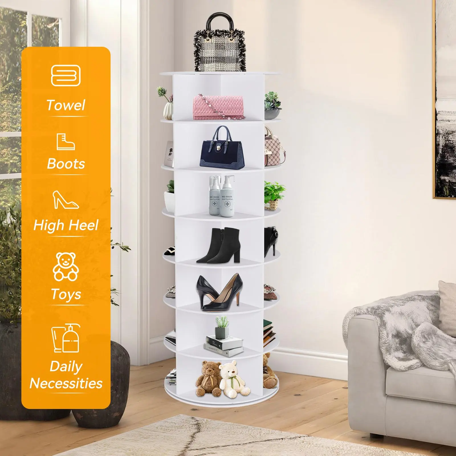 Zapatero Giratorio 360° de 7 Niveles, Organizador Circular para 28 Pares de Zapatos, Ahorra Espacio para Entrada, Dormitorio y Sala