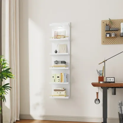 Estantería Flotante Minimalista de 6/8 Niveles con Luz LED, Estante Vertical Blanco para Exhibición y Decoración, Librero de Pared con Iluminación Ajustable y Control Remoto, Ideal para Dormitorio, Sala, Oficina y Almacenamiento del Hogar