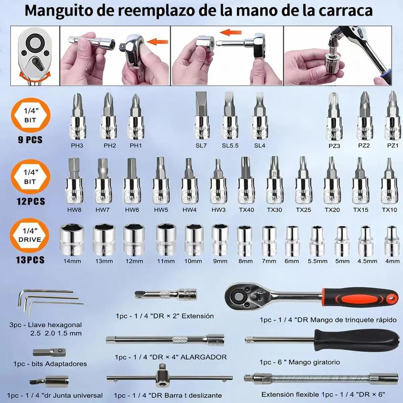 Kit de Herramientas Eléctricas Inalámbricas  4 en 1 con Taladro Percutor, Llave de Impacto, Motosierra y Soplador de Turbina, Motor Sin Escobillas, 2 Baterías y Luz LED