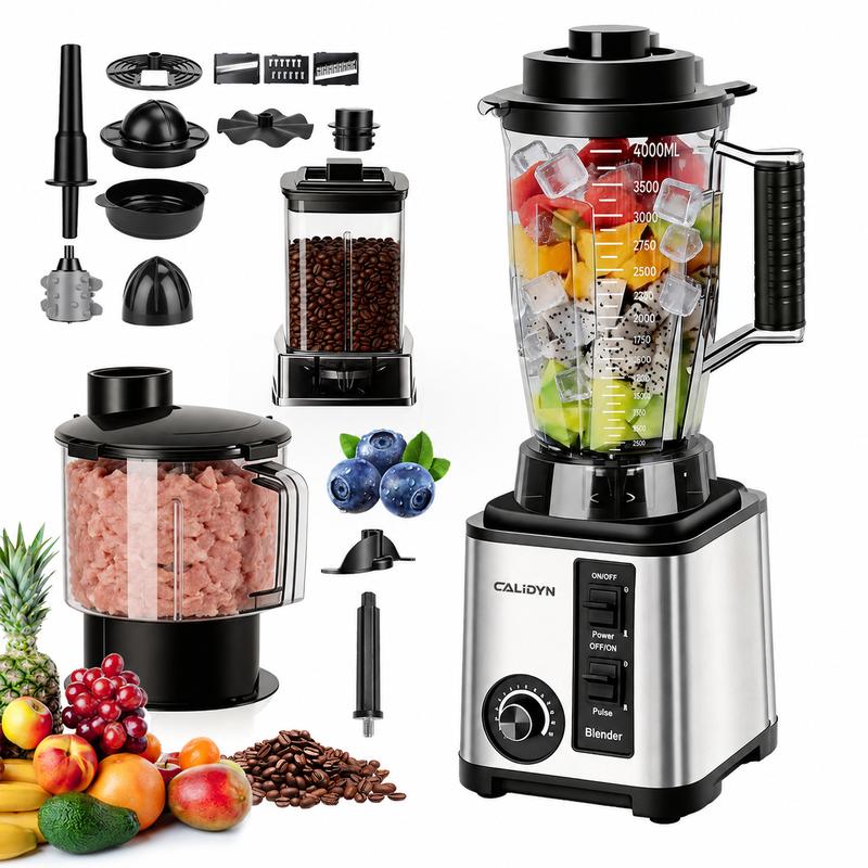 Licuadora Profesional 8 en 1 de 9500W, 4 Litros, Procesador de Alimentos Multifuncional con Molino, Picadora de Carne y Trituradora de Hielo, 15 Velocidades, para Hogar y Negocio