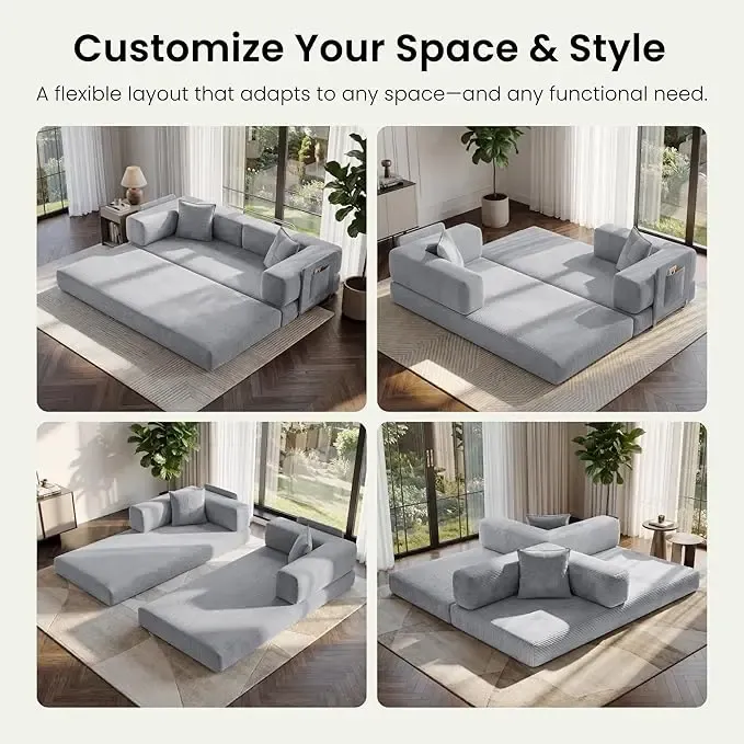 Sofá cama futón convertible de pana de 78,8 pulgadas; sofá sin estructura rígida que no requiere montaje, con bolsillo de almacenamiento para sala de estar; color verde; ideal para dormitorios y decoración del hogar.