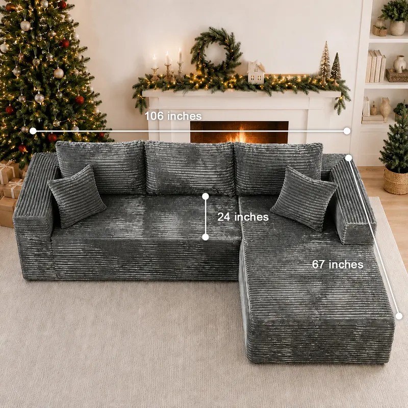 Conjunto moderno de sofá reclinable modular en forma de L de terciopelo